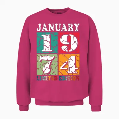 January 1974 Vintage Birthday Present Unisex Sweatshirt - Heliconia