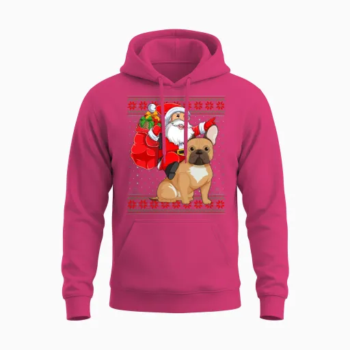 Santa Riding French Bulldog Christmas Dog Unisex Hoodie - Heliconia