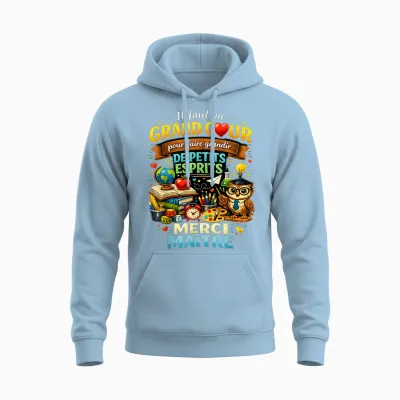 Cadeau Maître école Fin D'année Enseignant Grand Cœur Merci Unisex Hoodie - Light Blue
