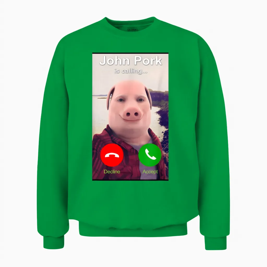 Meme Funny Genz by John Pork T-Shirt, Black, S Unisex Sweatshirt in Irish Green