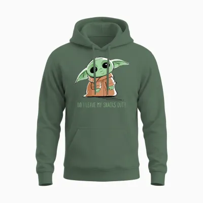 Kids the Mandalorian Grogu Snacks Meme Unisex Hoodie - Military Green