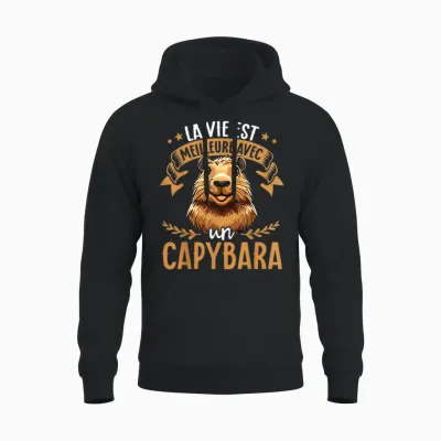 Life Is Better with a Capybara in Love with Capybara T-Shirt, Black, S Unisex Hoodie - Black