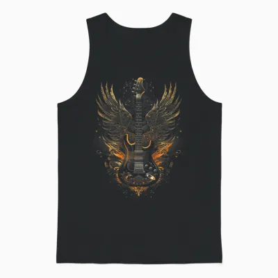 Electric Guitar with Wings Baroque Rock Design Art Unisex Tank Top - Black