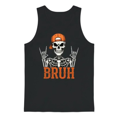 Bruh Skeleton Rock on Halloween Rocker Men Boys Unisex Tank Top - Black