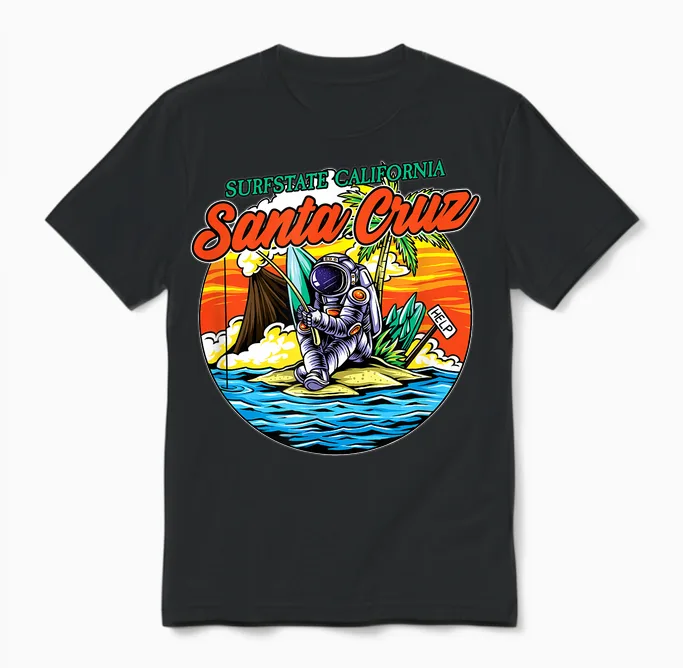 Santa Cruz Ca California Surfer I Santa Cruz California T-Shirt, Black Unisex T-Shirt in Black