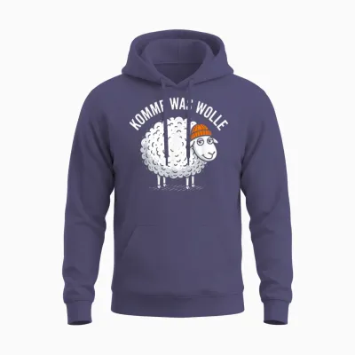 Komme Was Wolle Funny Sheep German Humor Animal Pun Unisex Hoodie - Heather Sport Dark Navy