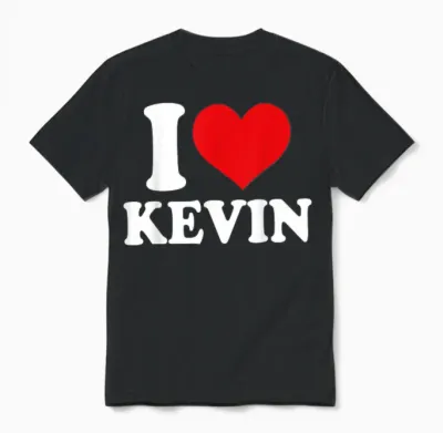 I Love Kevin, I Heart Kevin, Red Heart Valentine Unisex T-Shirt - Black