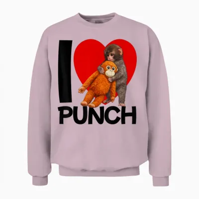 Cute Baby Monkey Heart Named I Love Punch Plush Hug Unisex Sweatshirt - Light Pink