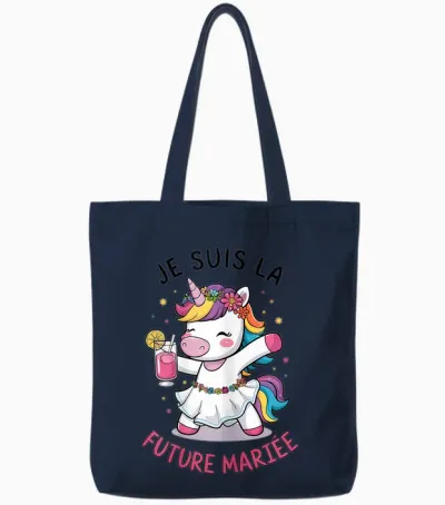 Je Suis La Future Bride Wedding Woman Unicorn T-Shirt, White Tote Bags - Navy