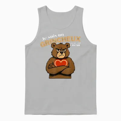 Grumpy Man Big Heart Funny Gift Dad Railer Bear Unisex Tank Top - Ash