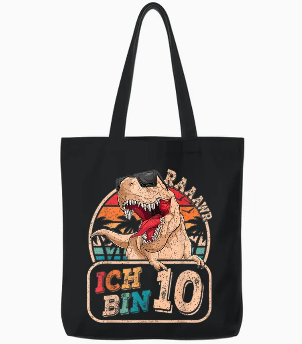 Ich Bin 10 Dinosaurier 10 Jahre Dino 10. Geburtstag Junge Tote Bags in Black