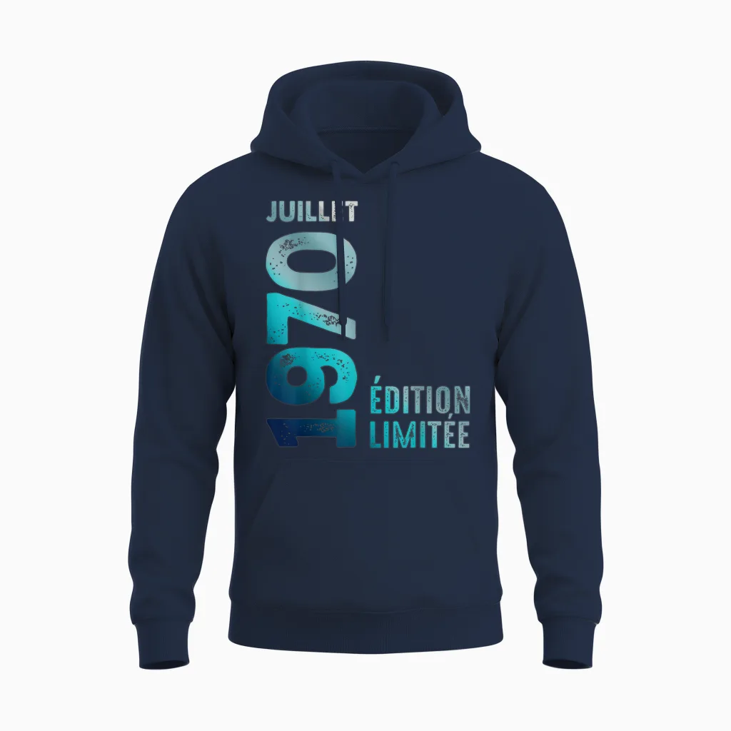 July 1970 Retro Year 1970 Vintage 1970 Limited Edition Unisex Hoodie in Navy