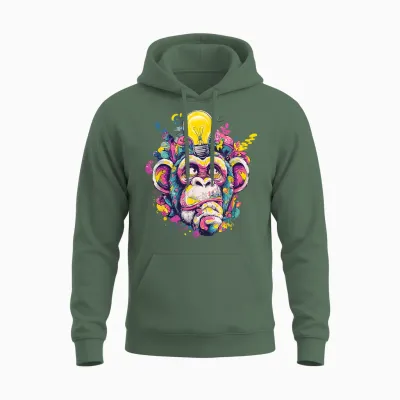 Tête D'ampoule Colorée En Forme De Singe Unisex Hoodie - Military Green