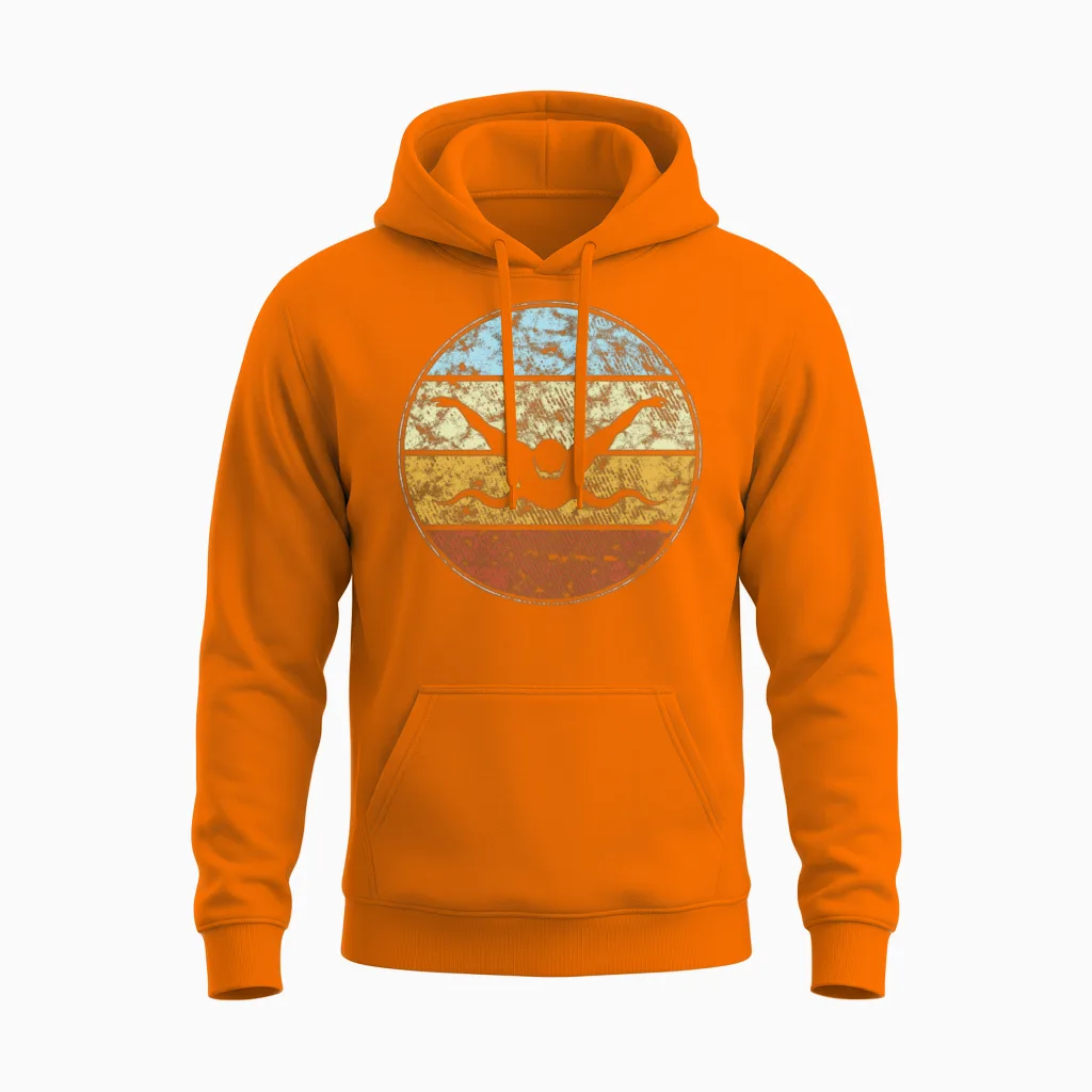 Swimming Retro Unisex Hoodie in Safety Orange