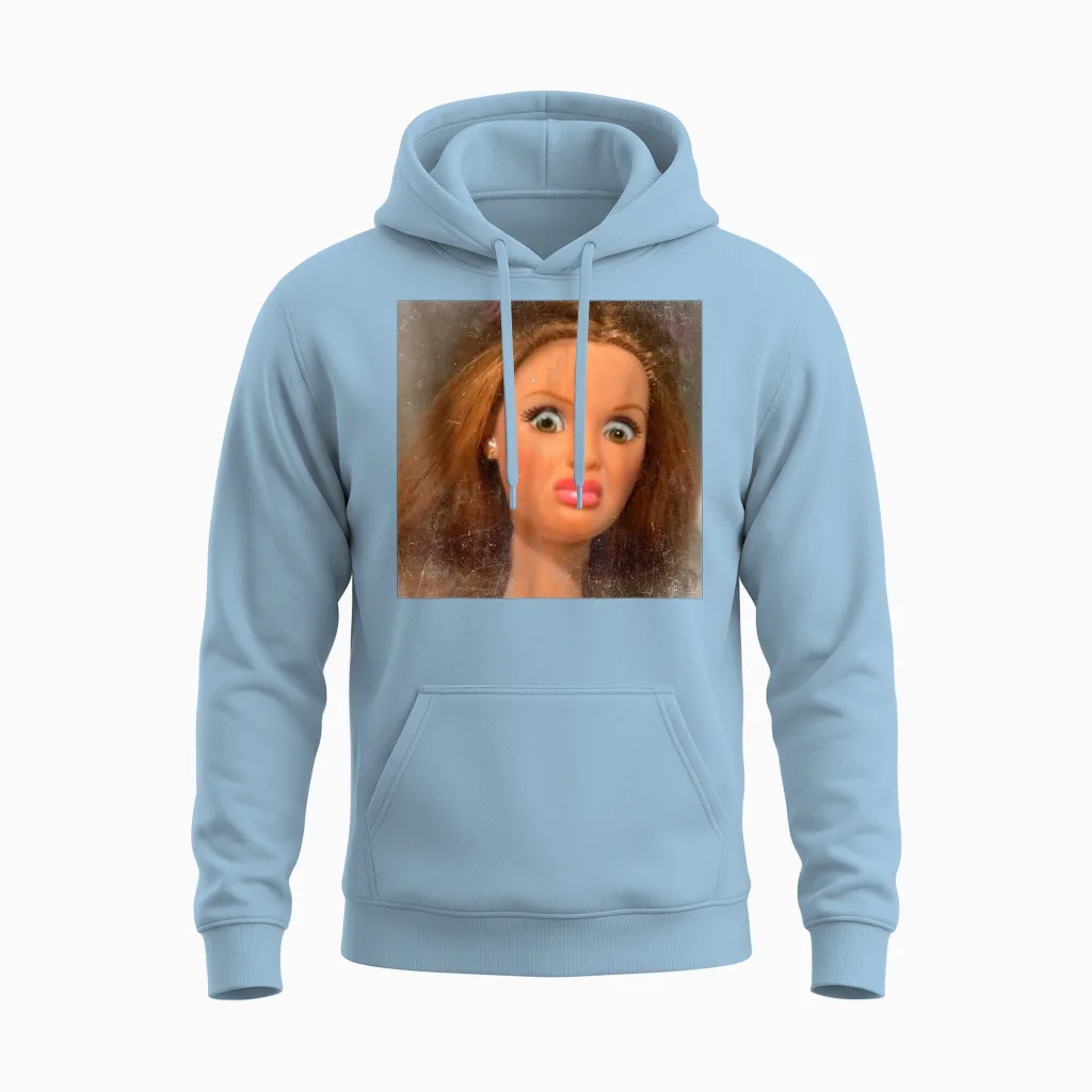 Funny Disgusting Doll Face Meme Unisex Hoodie in Light Blue