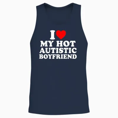 I Love My Hot Autistic Boyfriend Heart My Autism Bf T-Shirt, Black Unisex Tank Top - Navy