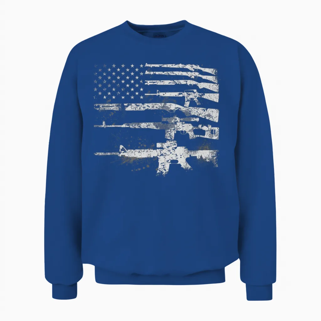 Gun for Men Women Machine Guns Usa Flag 2a Gifts Unisex Sweatshirt in Royal