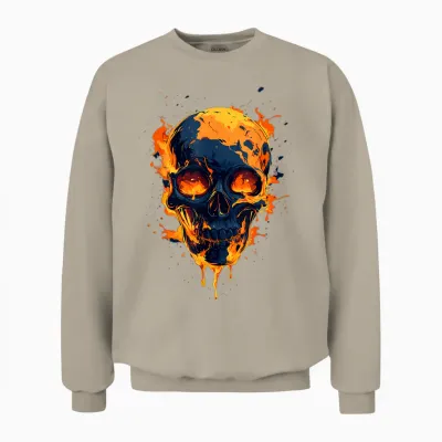 Skull on Fire, Flame, Elegant, Modern and Design! T-Shirt, Black, S Unisex Sweatshirt - Sand