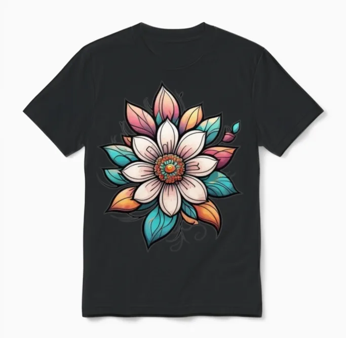 Wild Flower Floral & Botanical Gift Unisex T-Shirt in Black