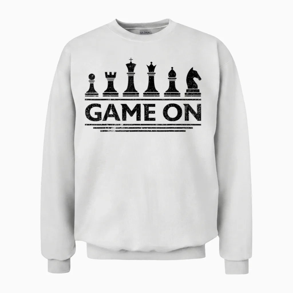 Game on Chess Pieces Funny Board Game Themed Gift Men Kids T-Shirt Small Unisex Sweatshirt in White