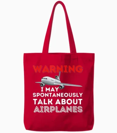 I May Talk About Airplanes - Funny Pilot & Aviation Airplane Tote Bags - Red
