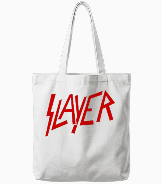 Slayer Small Classic Logo Tote Bags in White