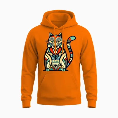 Cat Doodle Retro Colors Unisex Hoodie - Safety Orange