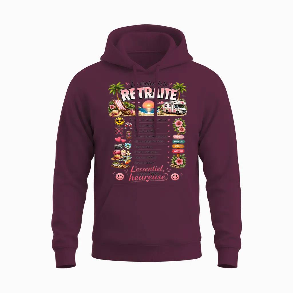 Cadeau Retraitée Femme Original Les Règles De La Retraite Unisex Hoodie in Maroon