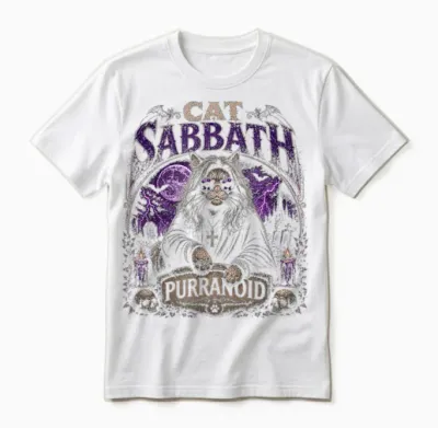 Cat Sabbath Purranoid – Funny Rock Cat Unisex T-Shirt - White