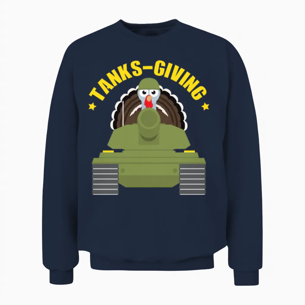 Tanks Giving Thanksgiving Turkey Tank Military Unisex Sweatshirt in Navy
