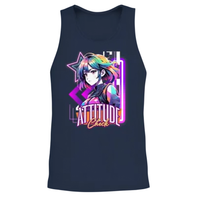 'attitude Check' Retro Style Neon Anime Gd Unisex Tank Top - Navy