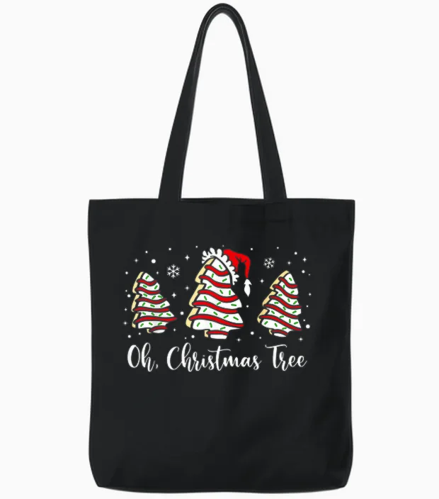Groovy Oh Christmas Tree Cakes Debbie Becky Jen Cake Lovers Tote Bags in Black