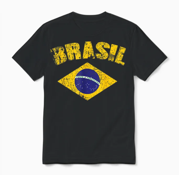 Brasilianische Nationalflagge Vintage Patriotischer Fußball Brasilien Unisex T-Shirt in Black