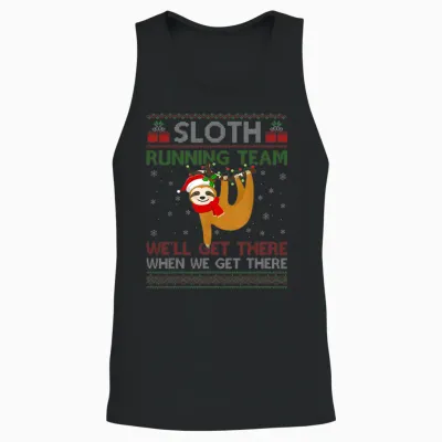 Funny Sloth Running Team Xmas Lights Ugly Sloth Christmas Unisex Tank Top - Black
