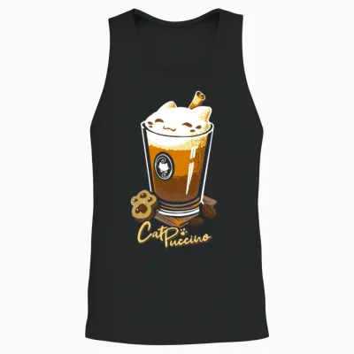 Funny Cat Cappuccino Unisex Tank Top - Black