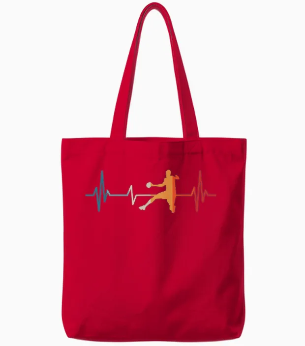 Handballer Heartbeat Handball T-Shirt, Black Tote Bags in Red