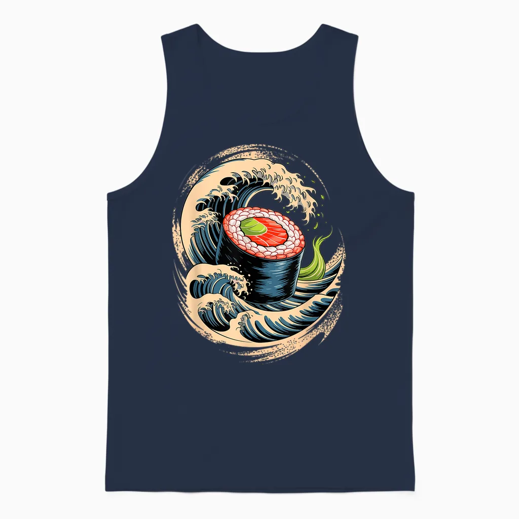 Japon Vagues Sushi Nourriture Japonaise Unisex Tank Top in Navy