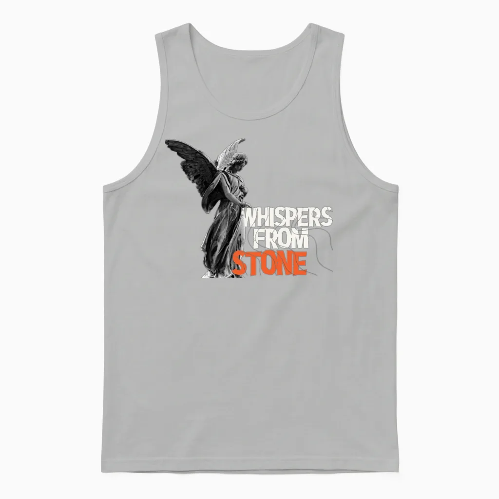 Angel Statue with Bold Typography Unisex Tank Top in Ash