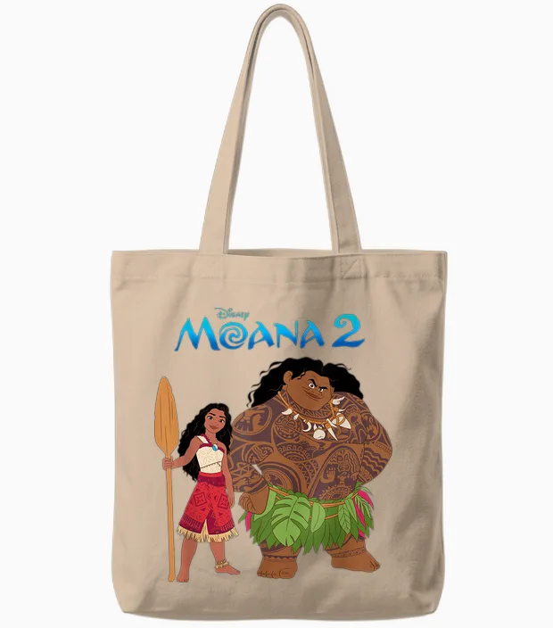 Disney Moana 2 Maui & Moana Oceania Duo T-Shirt, Gray Tote Bags in Natural