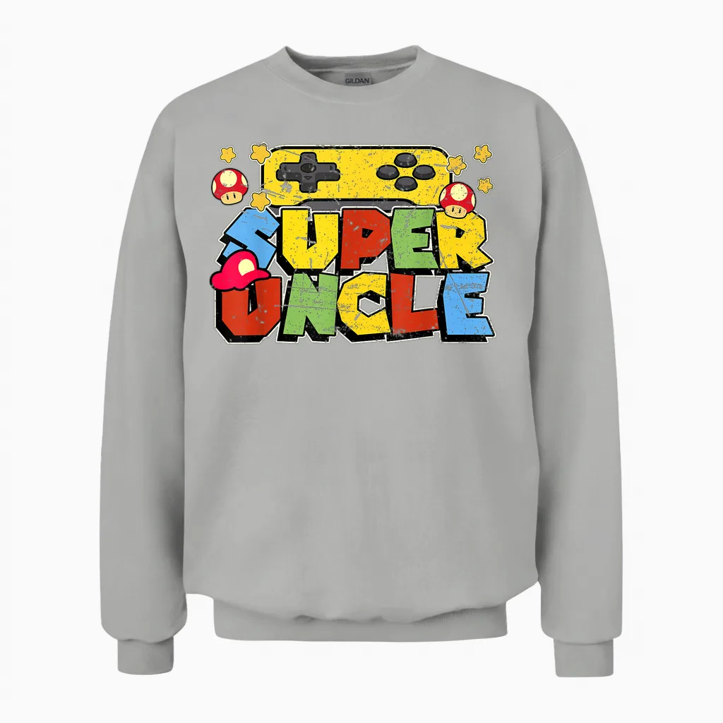 Gamer Super Uncle Funny for Uncle Unisex Sweatshirt in Ash