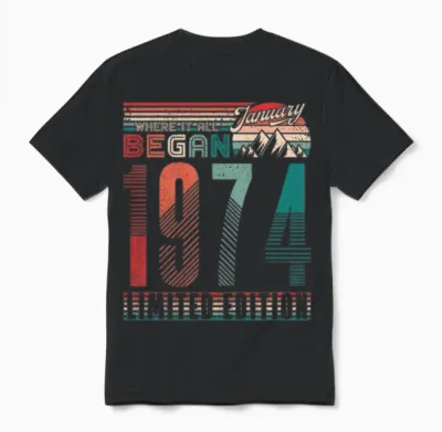 Birthday 1974 Vintage January Retro Gift Unisex T-Shirt - Black