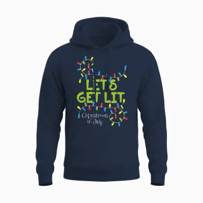 Funny Let's Get Lit Christmas in July Shirt Summer Lights Unisex Hoodie - Navy
