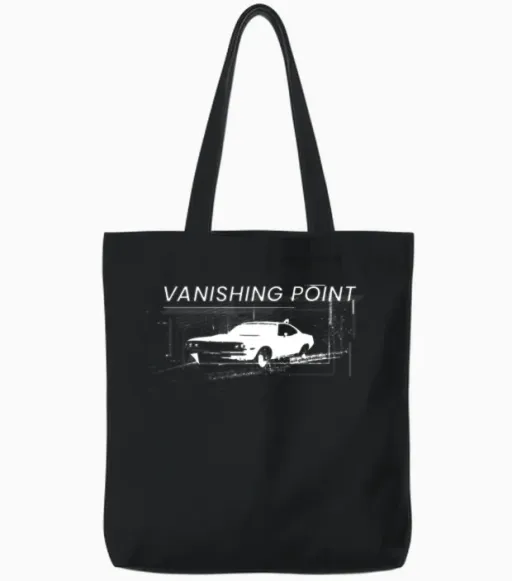 Retro Car Vanishing Point Cars & Muscle Tote Bags in Black