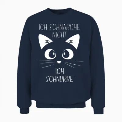 Sleep Shirt with German Text "ich Schnarche Nicht, Ich Schnurre" Cat Long-Sleeved Unisex Sweatshirt - Navy