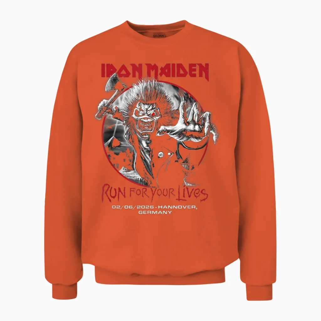 Iron Maiden Run for Your Lives Tour 2026 Hannover Unisex Sweatshirt in Orange