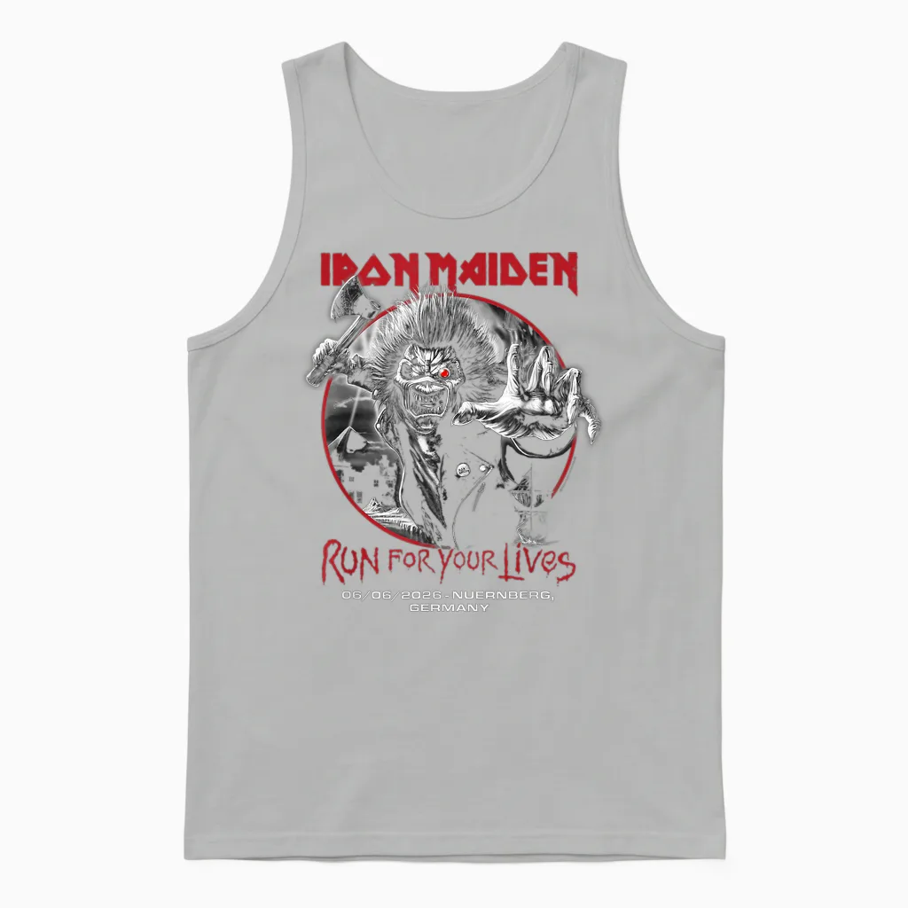 Iron Maiden Run for Your Lives Tour 2026 Nuernberg Unisex Tank Top in Ash