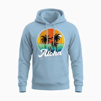 Aloha Hawaii Palm Beach T-Shirt for Children, Teenagers, Boys Unisex Hoodie - Light Blue
