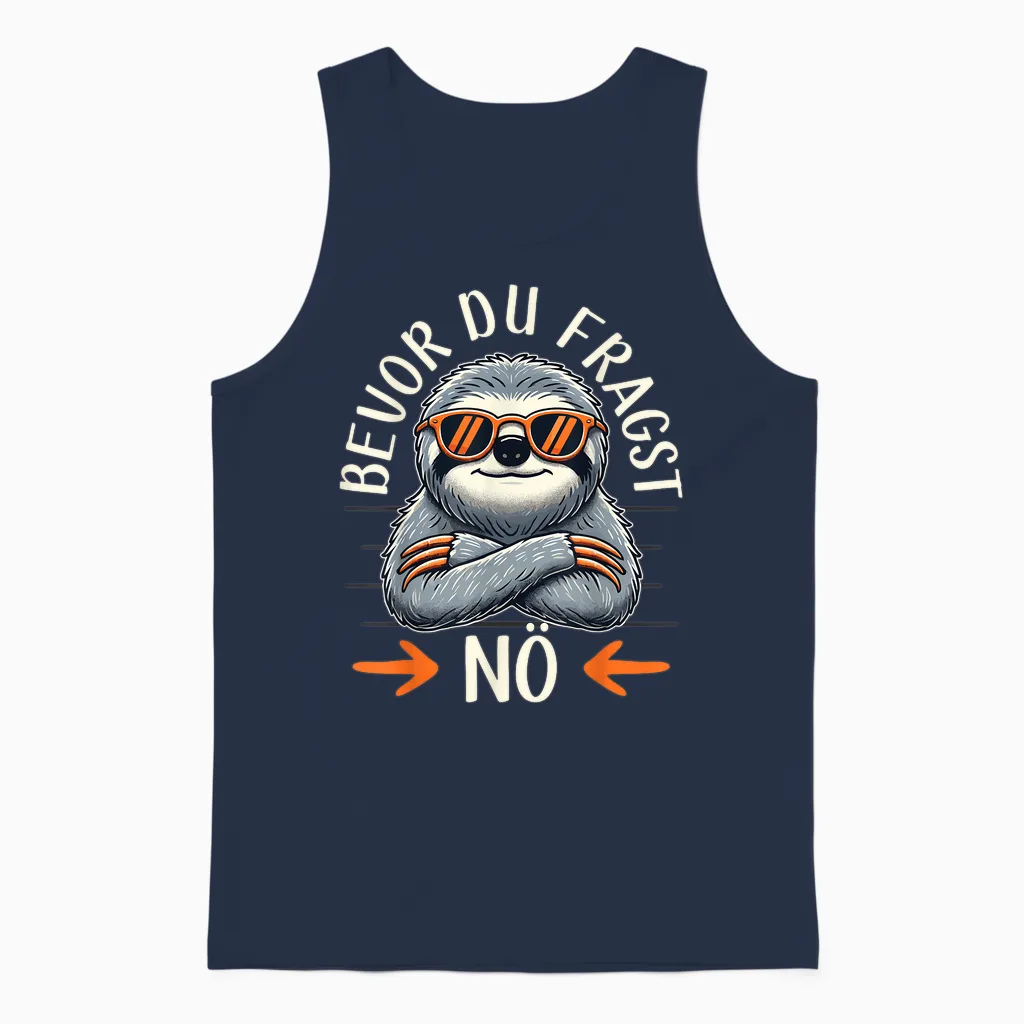 Bevor Du Fragst Nö, Women's / Men's / Children's Funny Sloth T-Shirt, Black Unisex Tank Top in Navy