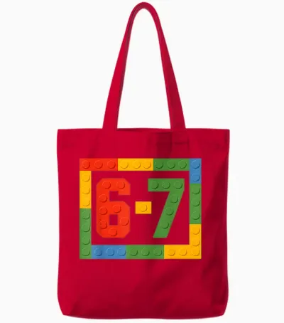 67 Building Blocks for Kids Boys Six Seven Funny 6-7 Meme Tote Bags - Red