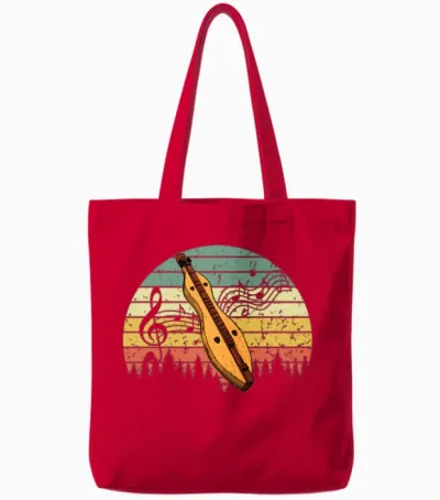 Retro Dulcimer Vintage Look Tote Bags - Red